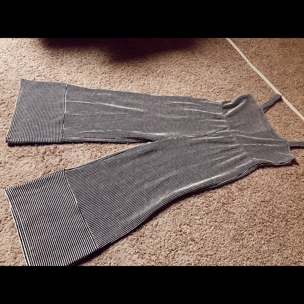 Ribbed striped straight leg jumpsuit